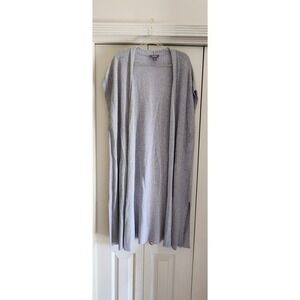 Martha Stewart Gray Sleeveless Mixed Stitch Long Cardigan Layering Cotton Blend